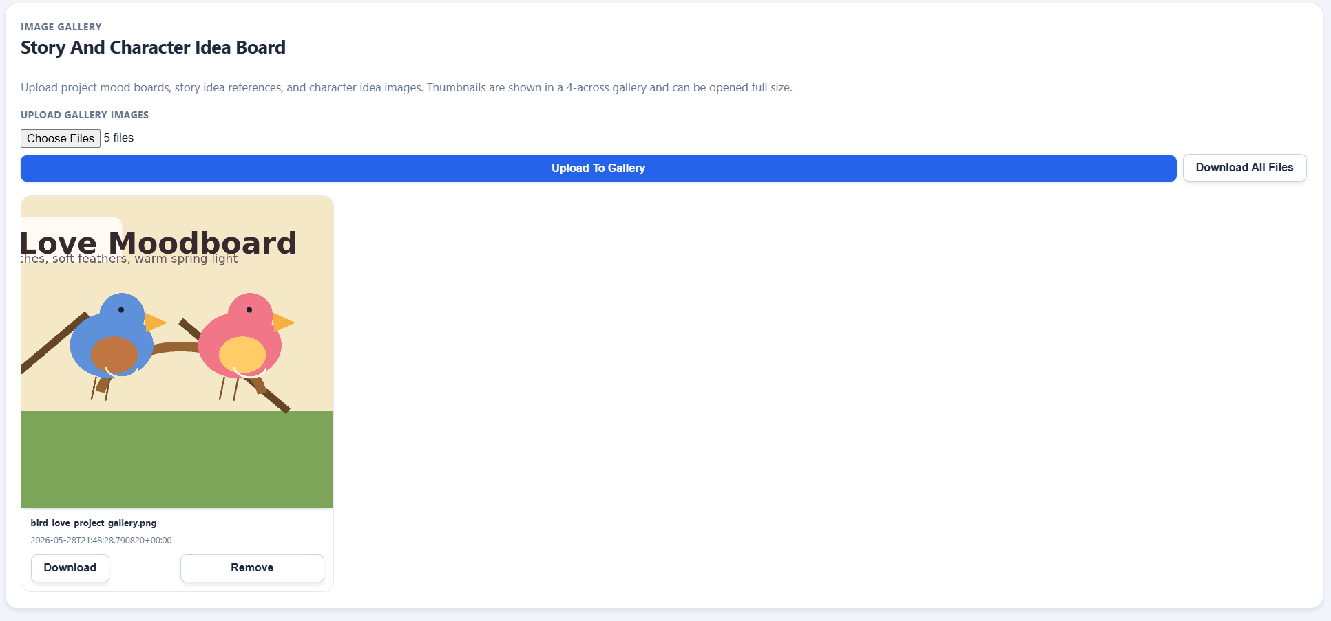 Project gallery and asset-related screen that complements package-building decisions for release extras
